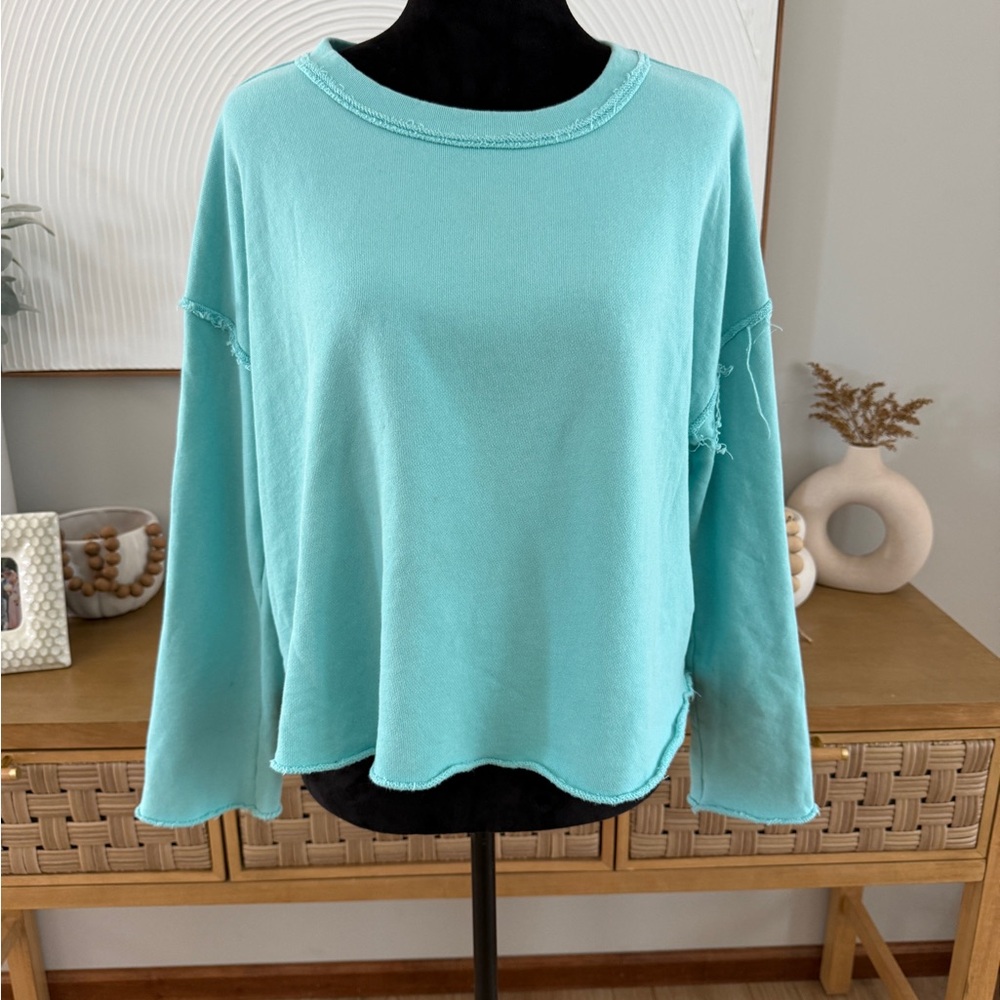 Eileen Fisher Turquoise Long Sleeve Terrycloth Sweatshirt Resortwear Size XS